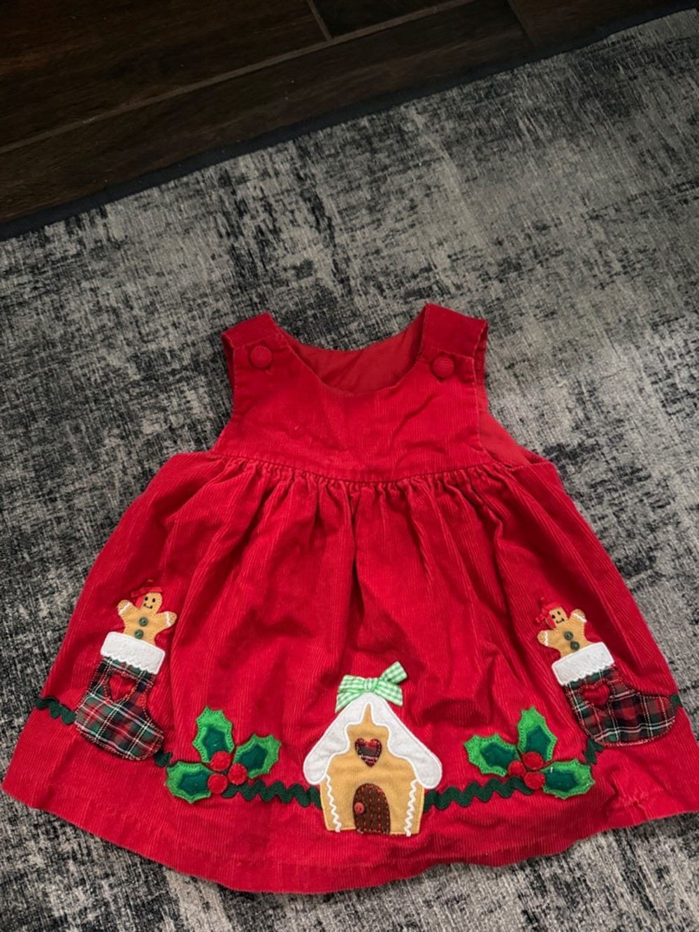 Vintage Corduroy Christmas Dress‎ Size 6-9 Months Gingerbread Men